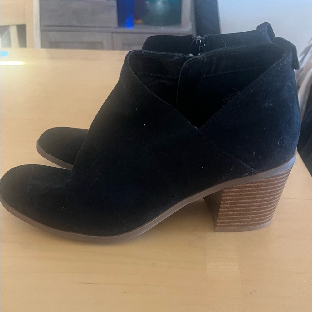 Women's Black Suede Ankle Booties with Block Heel